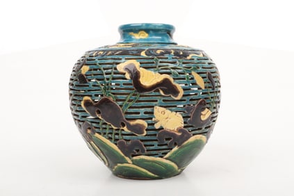 A Chinese Double Walled Fahua Pottery Vase