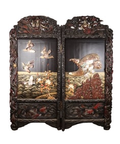 A Two Part Carved Japanese Screen