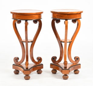 Pair of Biedermeier Parcel Ebonized and Mahogany Pedestals