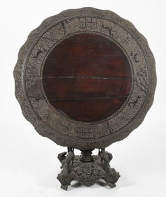 Anglo-Indian Carved Rosewood Tilt-Top Center Table, Mid 19th Century