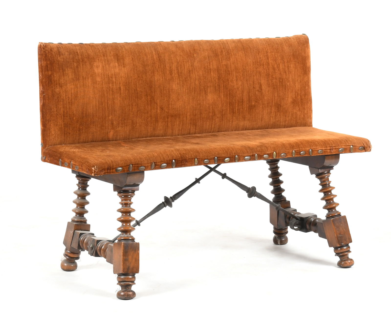 Spanish Baroque Style Iron Mounted Carved Walnut Bench (1 of 12)