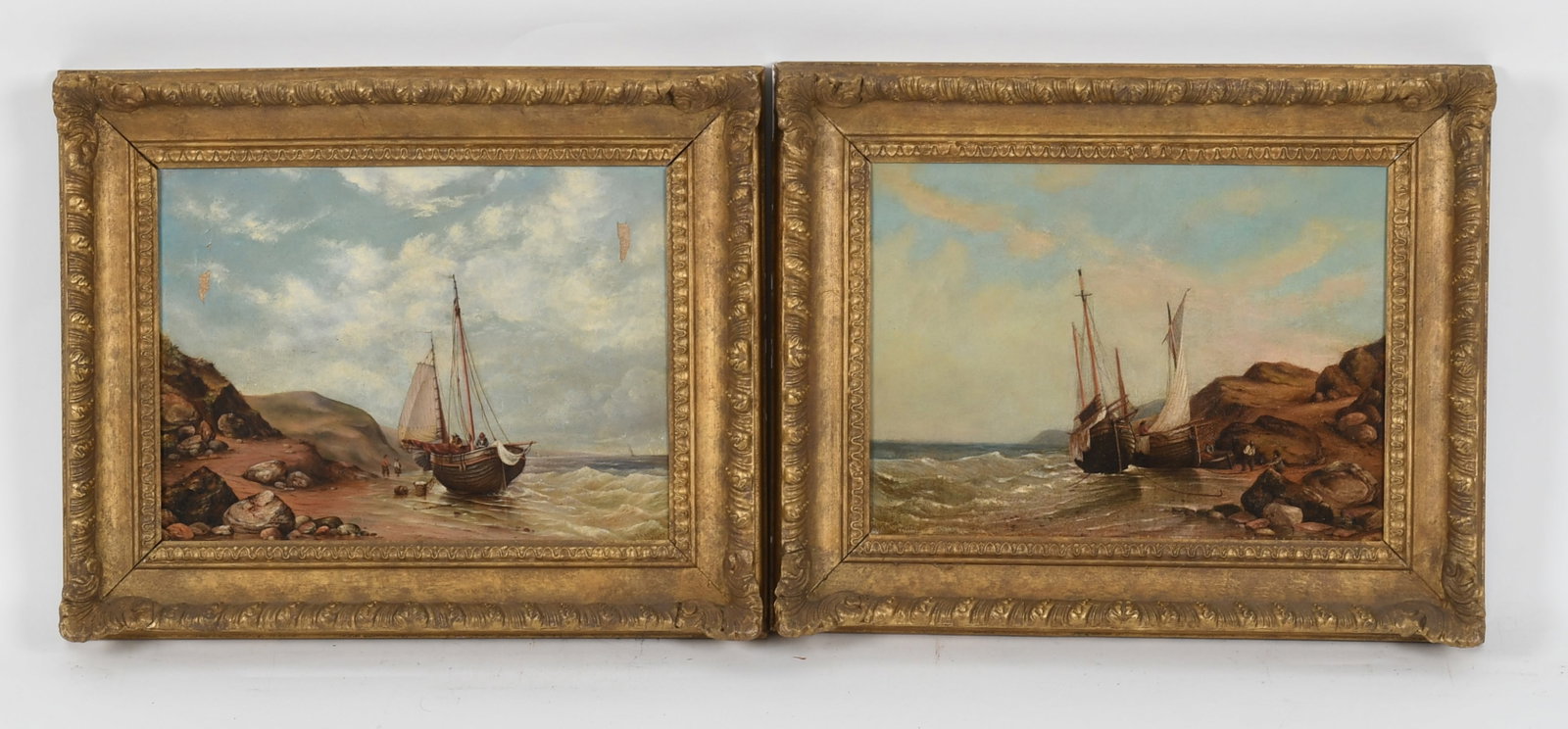A Pair of Coastal Scenes, 19th Century, Oil on Canvas: A Pair of Coastal Scenes, 19th Century, Oil on Canvas. In matching frames, one signed 'H.P. Turner' and dated for 1877. Dimensions: the pair 9in x 12in, the frames 13in x 16in. 