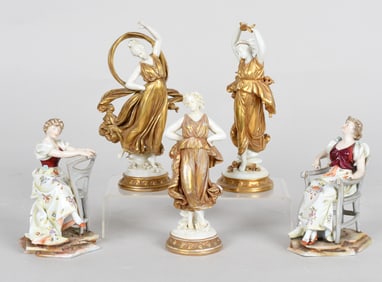 Five Porcelain Figurines Including Volkstedt