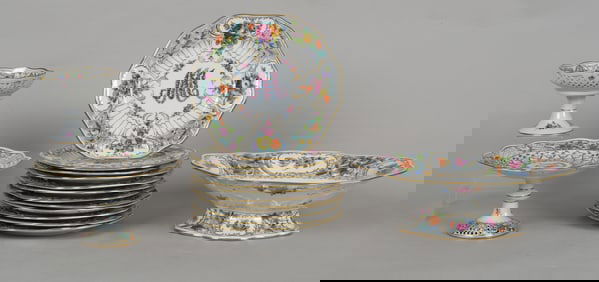 A Group of Dresden Porcelain Tableware