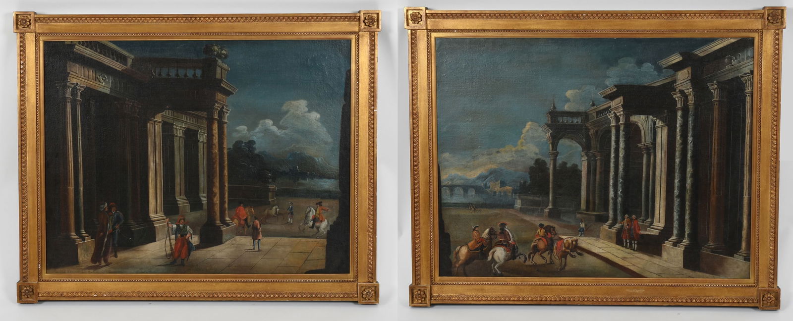 Pair of Capriccio Paintings with Figures in an Italianate Landscape (1 of 16)