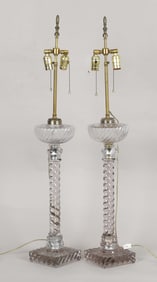 Pair of Baccarat Molded Clear Glass Fluid Lamps