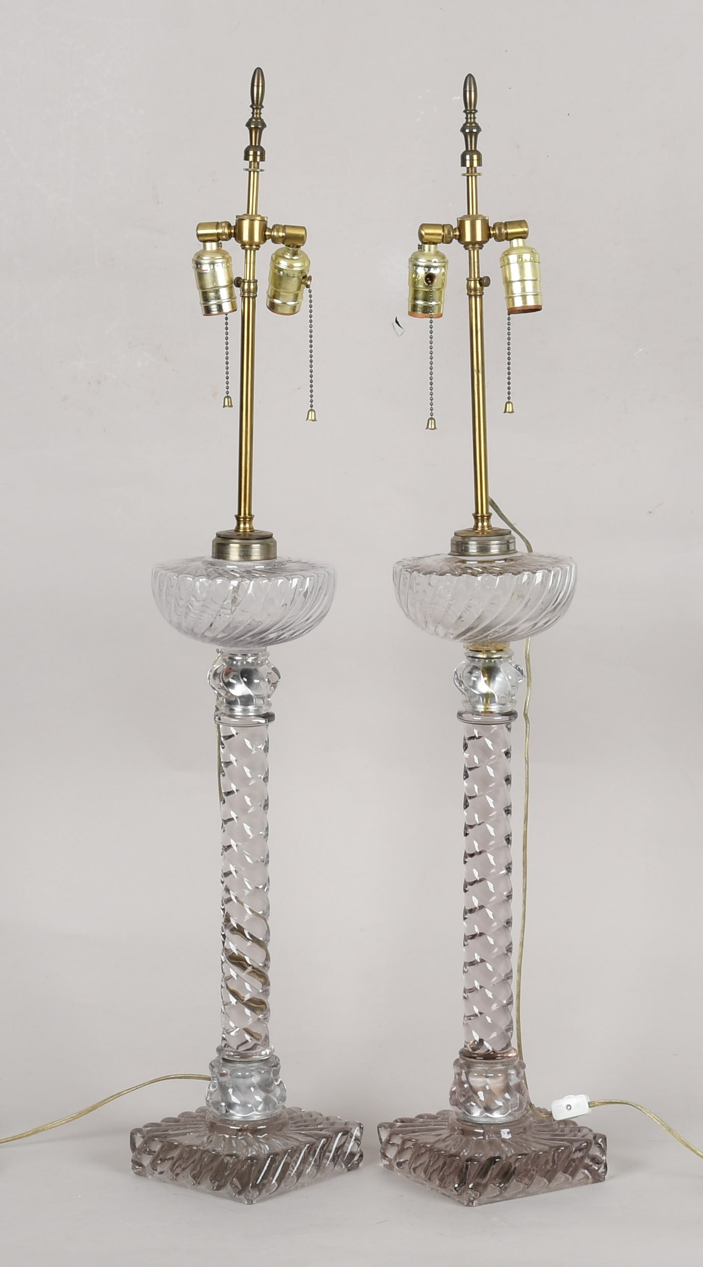 Pair of Baccarat Molded Clear Glass Fluid Lamps (1 of 8)