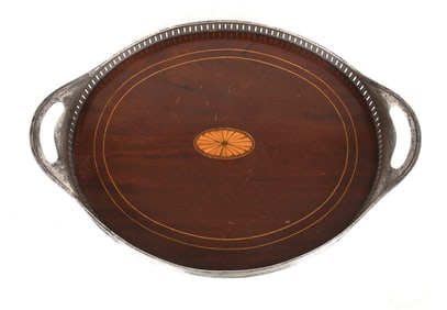A Sterling Silver and Mahogany Serving Tray