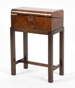 English Cut Brass Inlaid Figured Walnut Lap Desk on Stand, Mid 19th Century