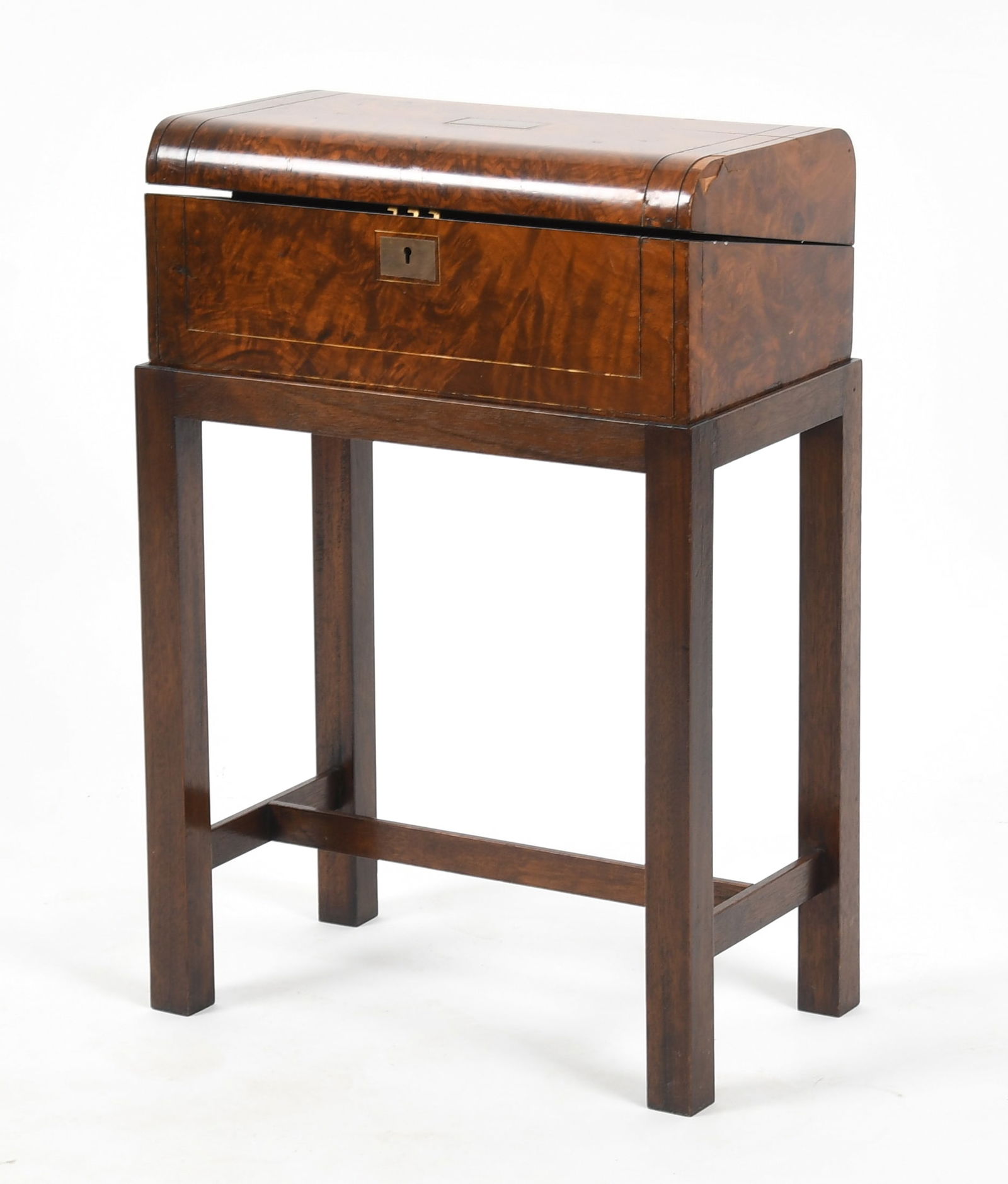 English Cut Brass Inlaid Figured Walnut Lap Desk on Stand, Mid 19th Century (1 of 13)