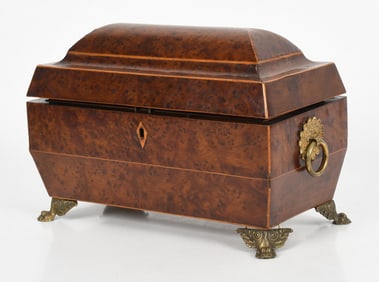 Regency Inlaid Amboyna Tea Caddy, First Quarter 19th Century