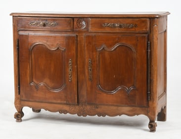 French Provincial Carved Fruitwood and Walnut Buffet