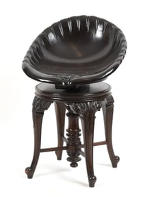 Victorian Papier Mache and Carved Mahogany Revolving Harpist's Stool