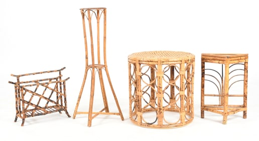 Group of Charred Bamboo and Rattan Furniture