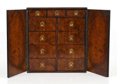 English Burl Walnut Table Top Collector's Cabinet, Mid 19th Century