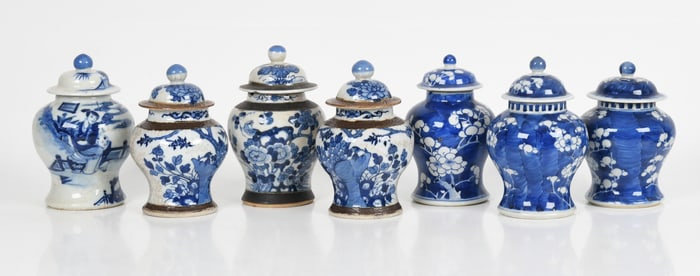 Seven Chinese Porcelain Covered Jars, Qing Dynasty