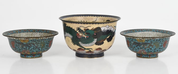 Three Chinese Cloisonne Bowls