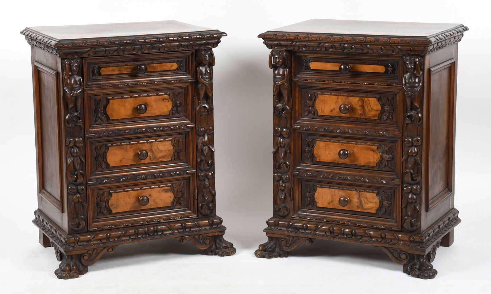 Pair of Continental Baroque Style Carved Walnut Bedside Cupboards (1 of 10)