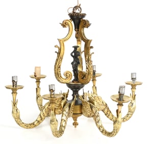 Neoclassical Style Gilt Bronze Figural Six Light Chandelier