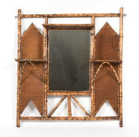Aesthetic Movement Charred Bamboo Hanging Shelf and Mirror