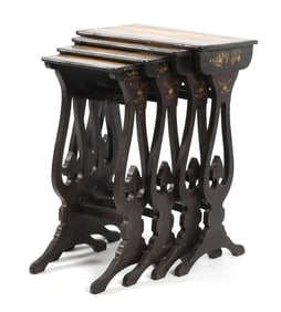 Nest of Chinese Export Black Lacquer and Parcel Gilt Occasional Tables