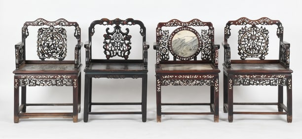 Four Chinese Rosewood Armchairs