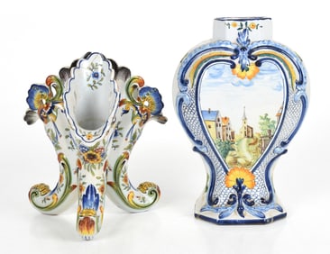 Two Pieces of Continental Pottery Including Delft