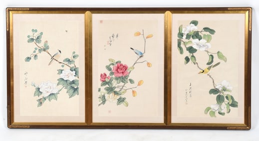 A Chinese Triptych, Watercolor on Silk