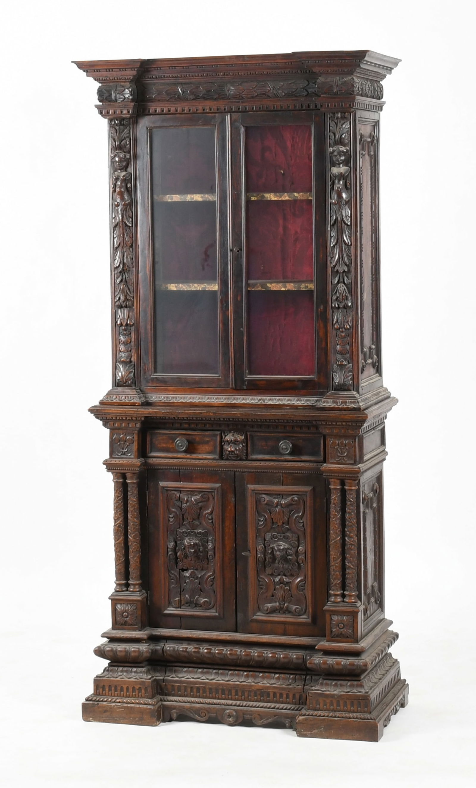 Continental Baroque Style Carved Mahogany Bookcase (1 of 12)