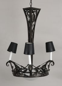 A French Art Deco Period Wrought Iron Lighting Fixture