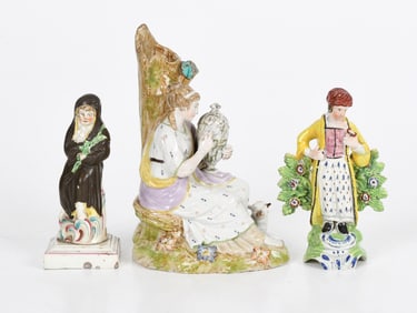 Two English Pottery Pearlware Figures and Figural Spill Vase