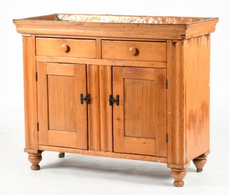 Sheraton Scrubbed Pine Dry Sink with Copper Liner, 19th C
