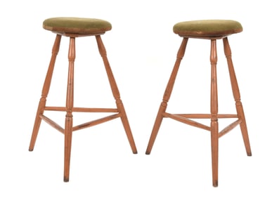 Pair of Salmon-Painted Windsor Stools