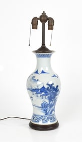 A Chinese Blue and White Porcelain Lamp/Vase