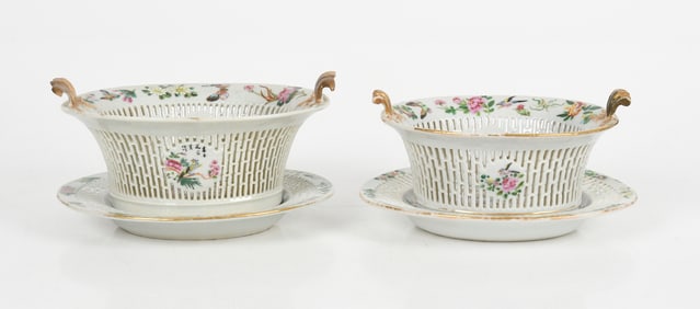 Two Chinese Export Porcelain Baskets and Stands