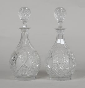 Pair of Brilliant Cut Clear Glass Decanters, 19th Century