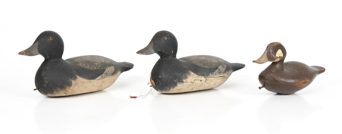 Pair of Hand-Painted Blue Bill Duck Decoys, Probably Mason Decoy Factory