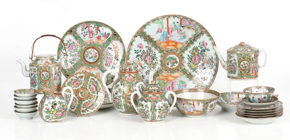 A Large Group of 19th Century Chinese Rose Medallion Porcelain