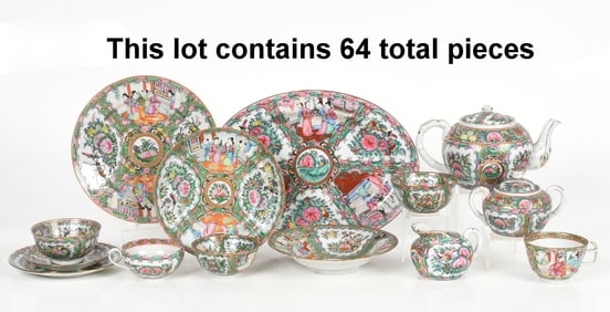 A Large Group of Chinese Rose Medallion Tableware