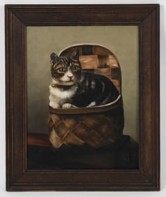 American School, Folk Art, Oil on Canvas, Cat