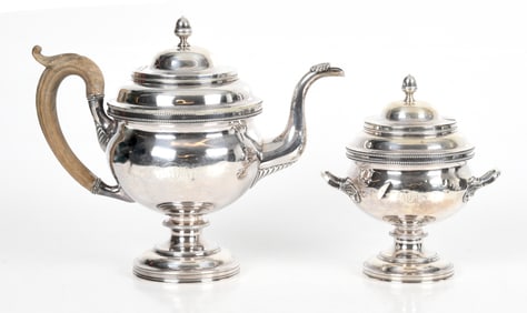 A Coin Silver Teapot and Sugar, Harvey Lewis, Philadelphia