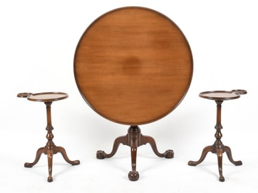 Three Kittinger Colonial Williamsburg Carved Mahogany Tripod Tables