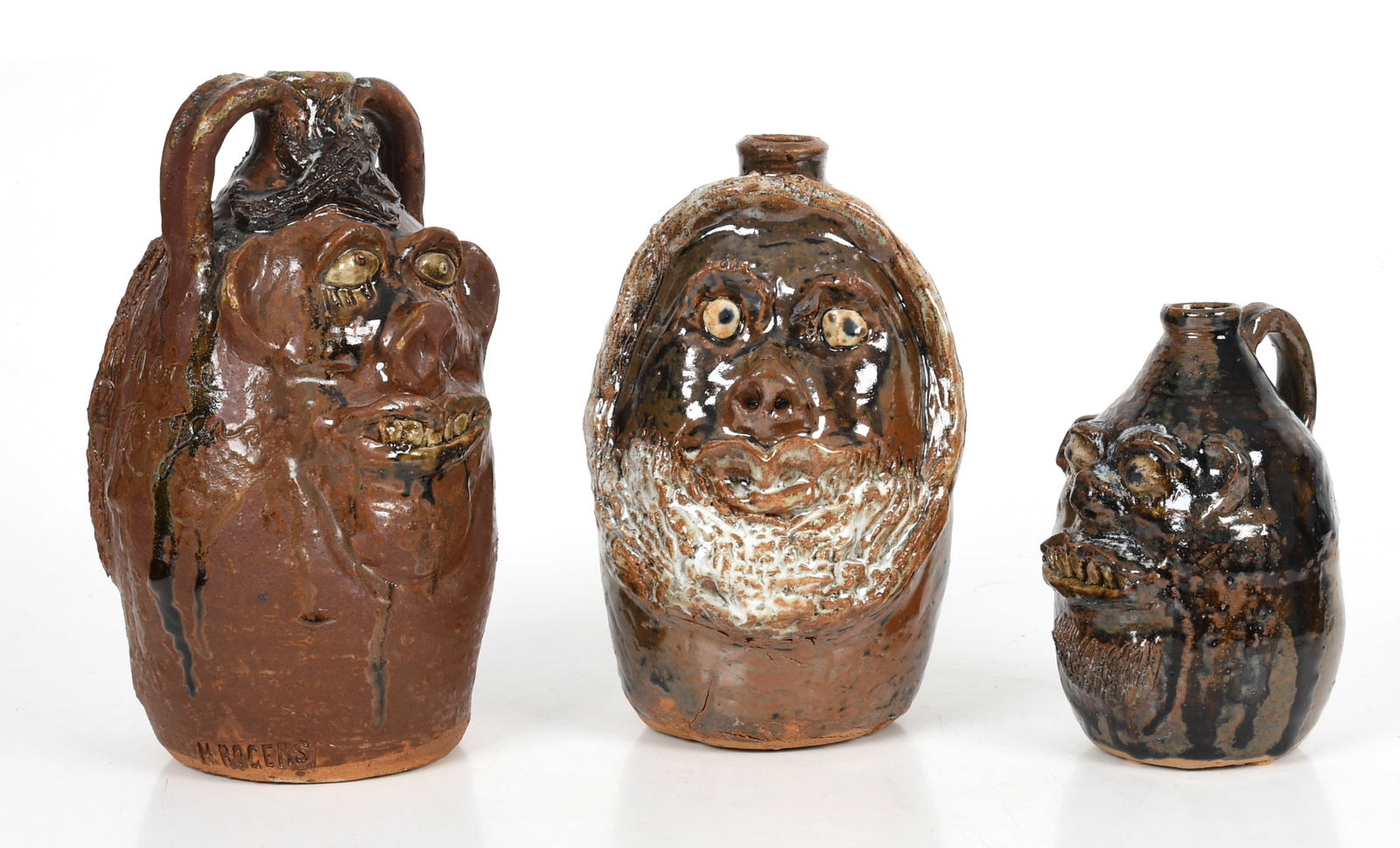 Three Marie Rogers (Georgia, 1922-2010) Glazed Stoneware Face Jugs (1 of 15)