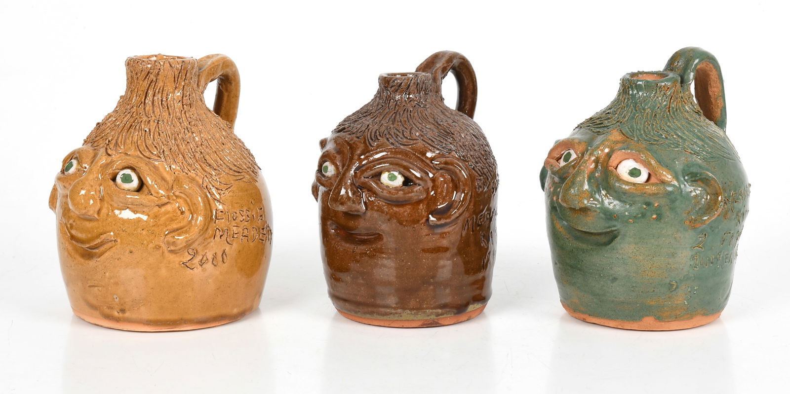 Flossie Meaders, Three Meaders Kids Glazed Stoneware Face Jugs, Georgia (1 of 9)