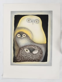 Ningeokuluk Teevee (Born 1963) Owls in Moonlight