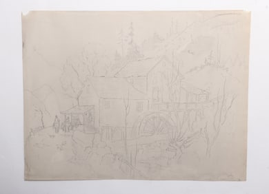 Harrison Cady (1877 -1970), Pencil on Paper "Barron Creek Mill"