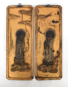 A Pair of Japanese Meiji Period Carved Wooden Panels