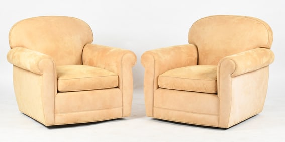 Pair of Art Deco Style Oversized Suede Club Chairs by Kisbeth Furniture