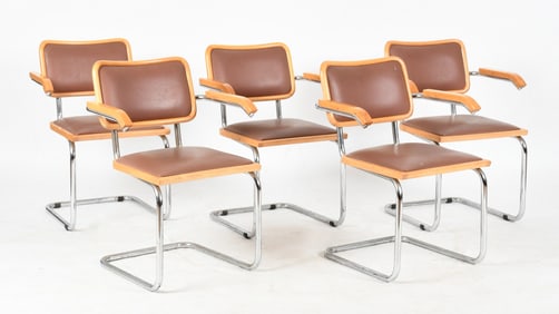 Five Marcel Breuer 'Cesca'Chrome Tubular Cantilever Armchairs