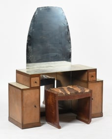 Art Deco Mirrored Vanity and Seat, Circa 1930